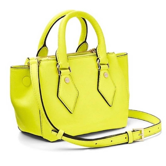 DIANE VON FURSTENBERG Voyage Itsy Double Zip Caviar Mini Satchel in Chartreuse - Picture 2 of 13